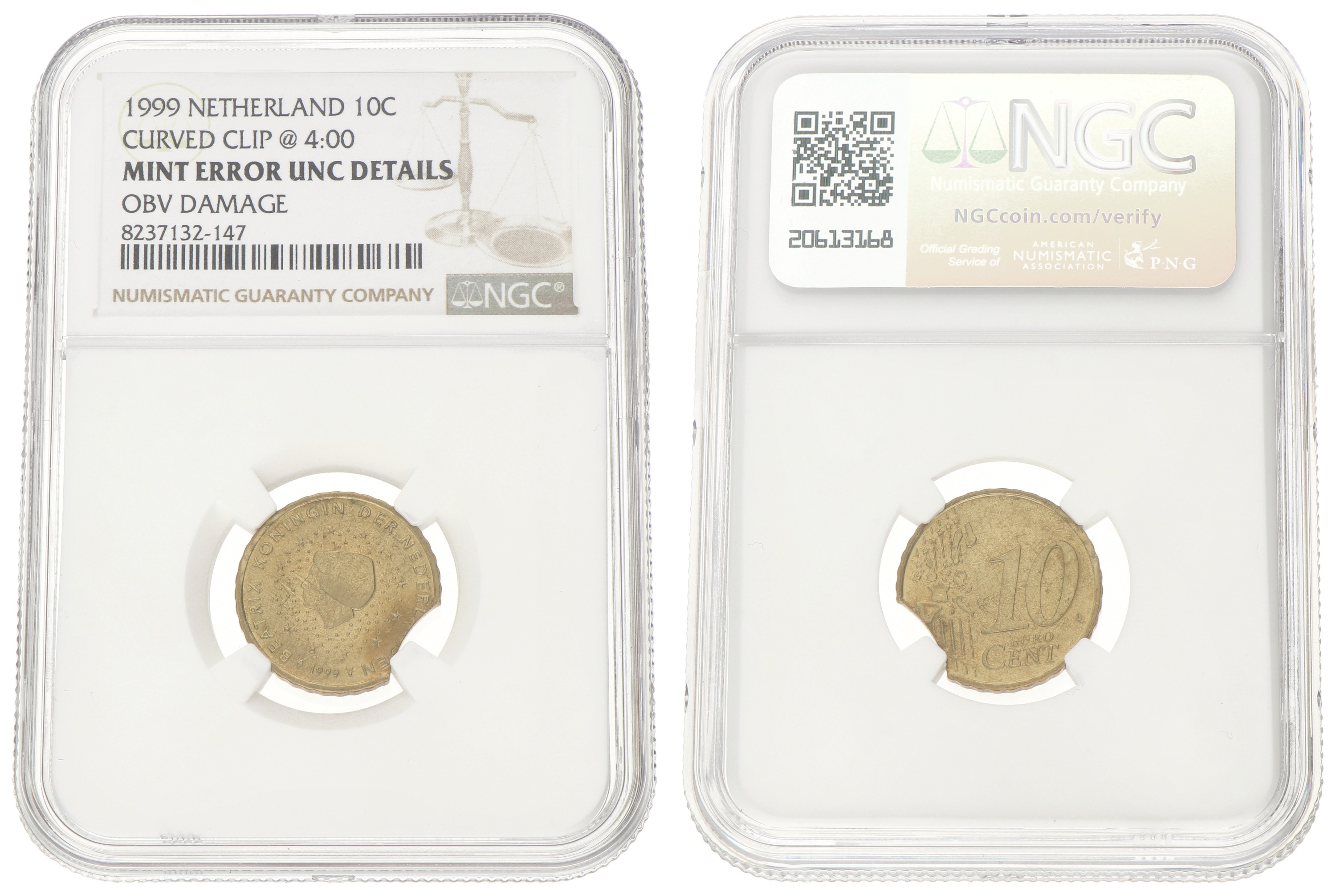 10 Cent. Beatrix. 1999. Curved Clip. UNC details.