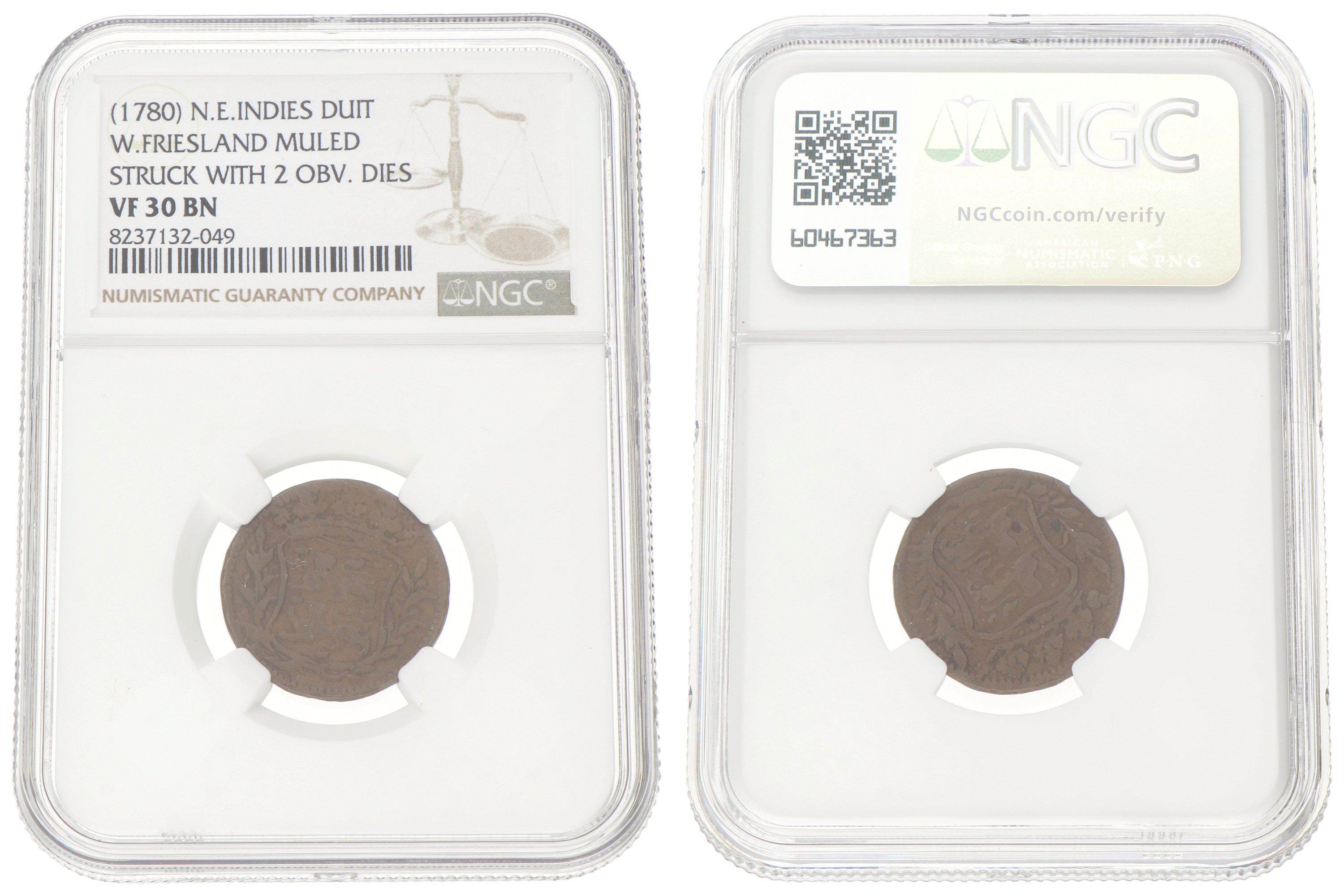 Duit - Mint error. V.O.C. (West-Friesland). ND (1780). VF 30 BN