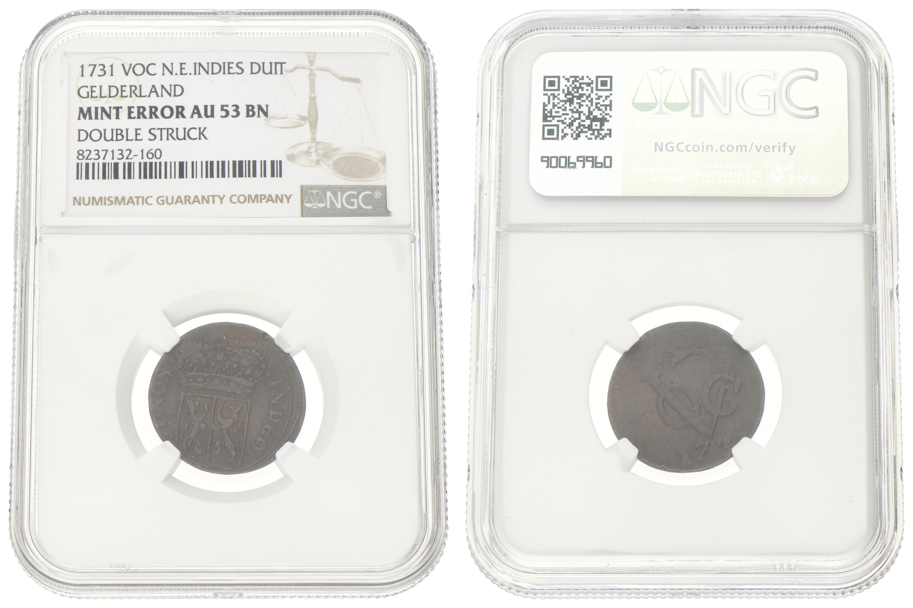 Duit - Mint error. V.O.C. (Gelderland). 1731. AU 53 BN