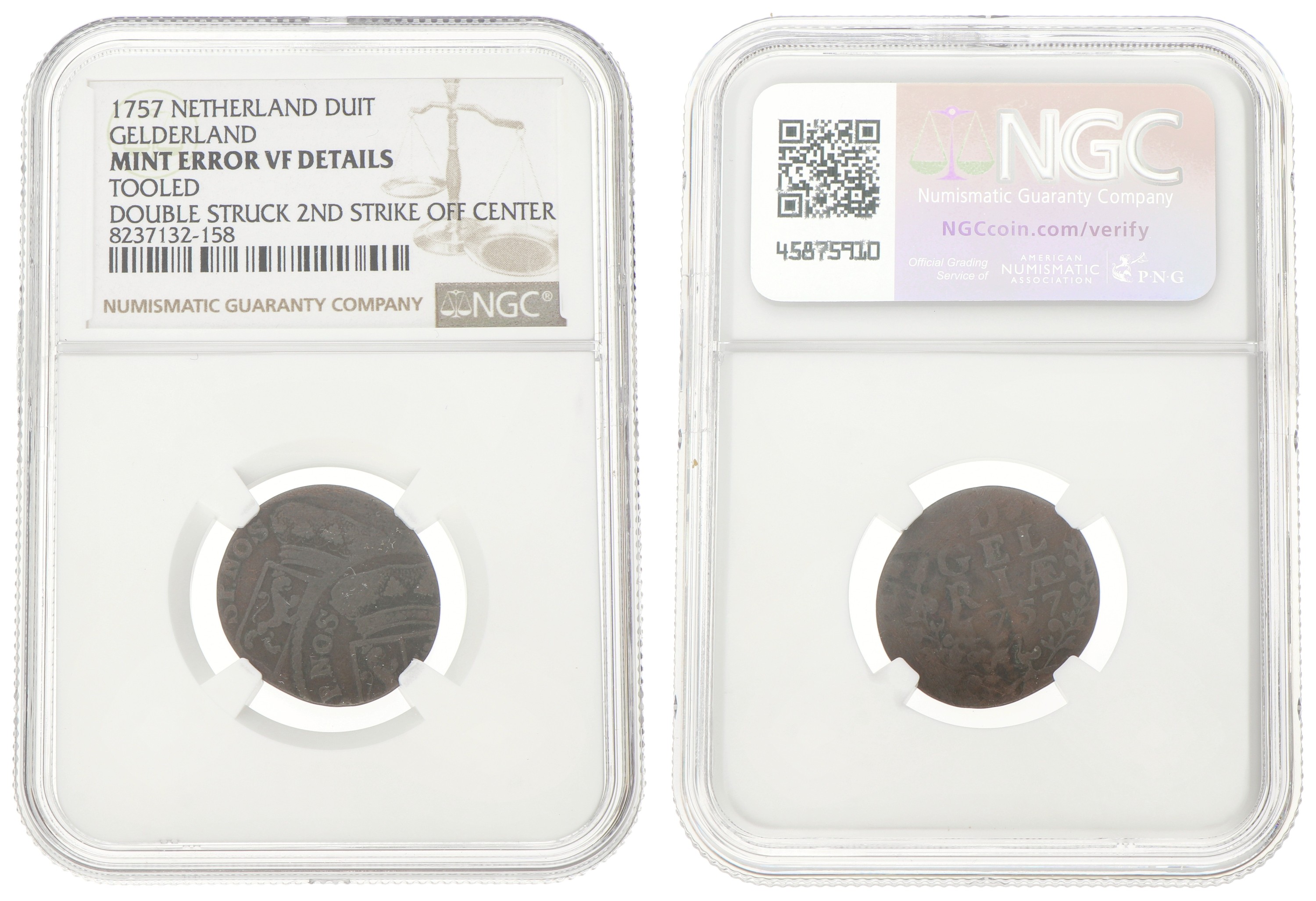Duit - Mint error. Gelderland. 1757. VF details