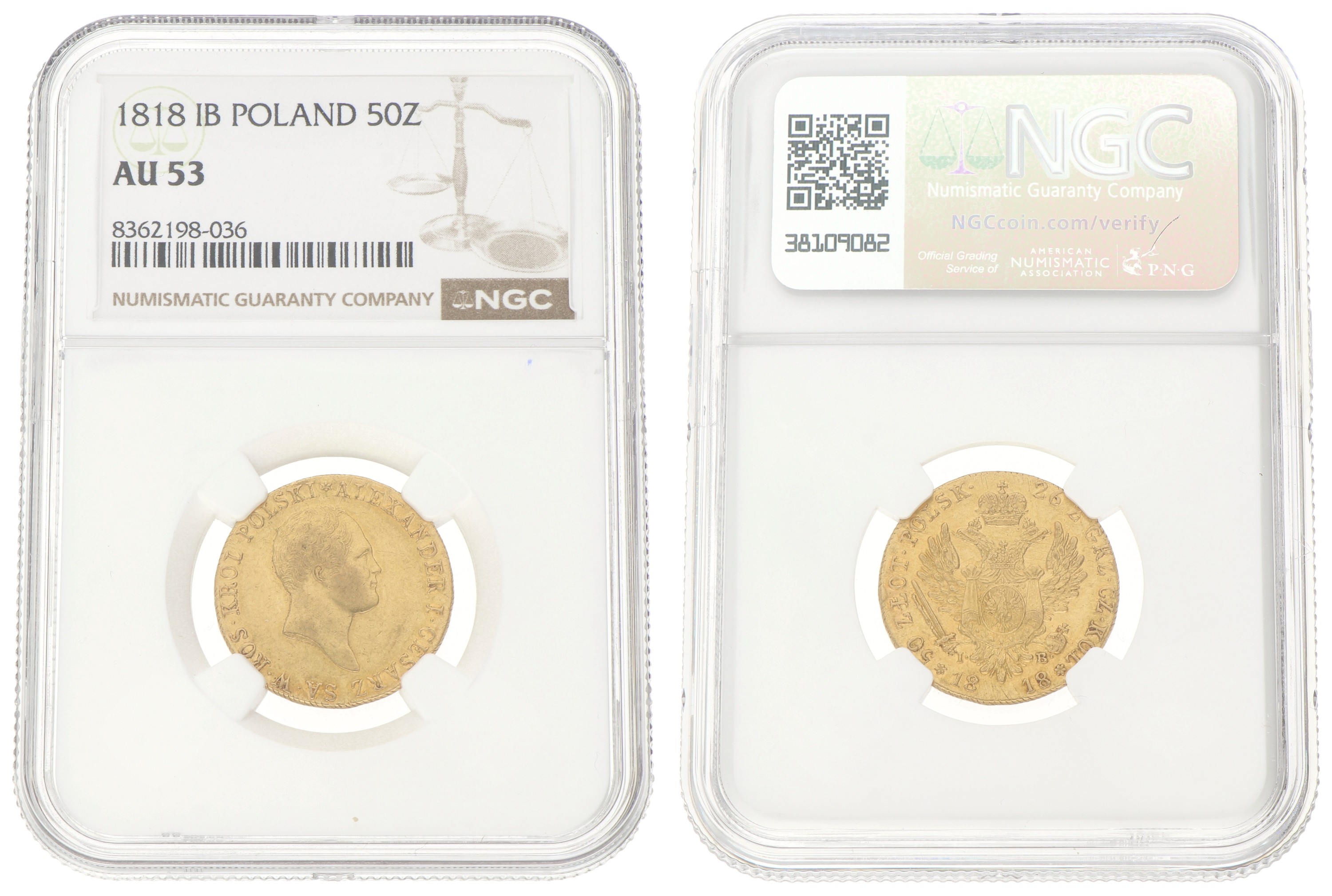 Goudwisselkantoor auction: Poland. Kingdom. Alexander I. 50 Zlotych. 1818 IB. AU 53