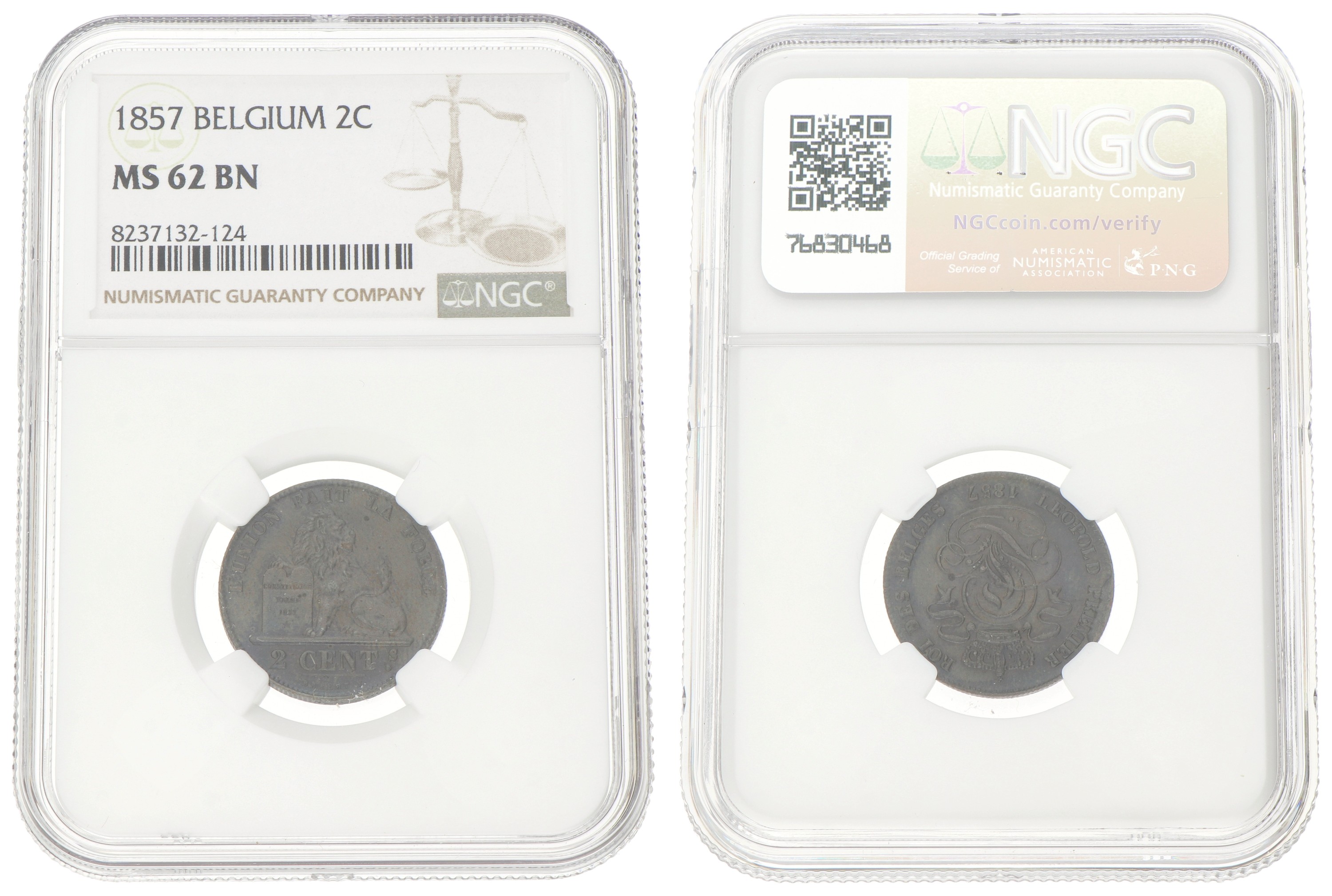 Belgium. Leopold II. 2 Centimes. 1857. MS 62 BN