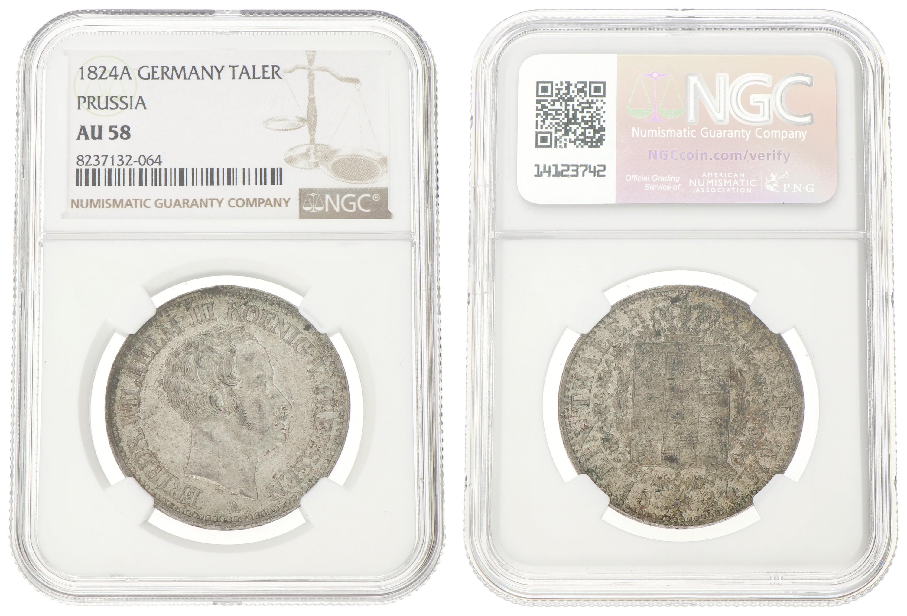 German states. Prussia. Friedrich Wilhelm III. Thaler. 1824 A. AU 58
