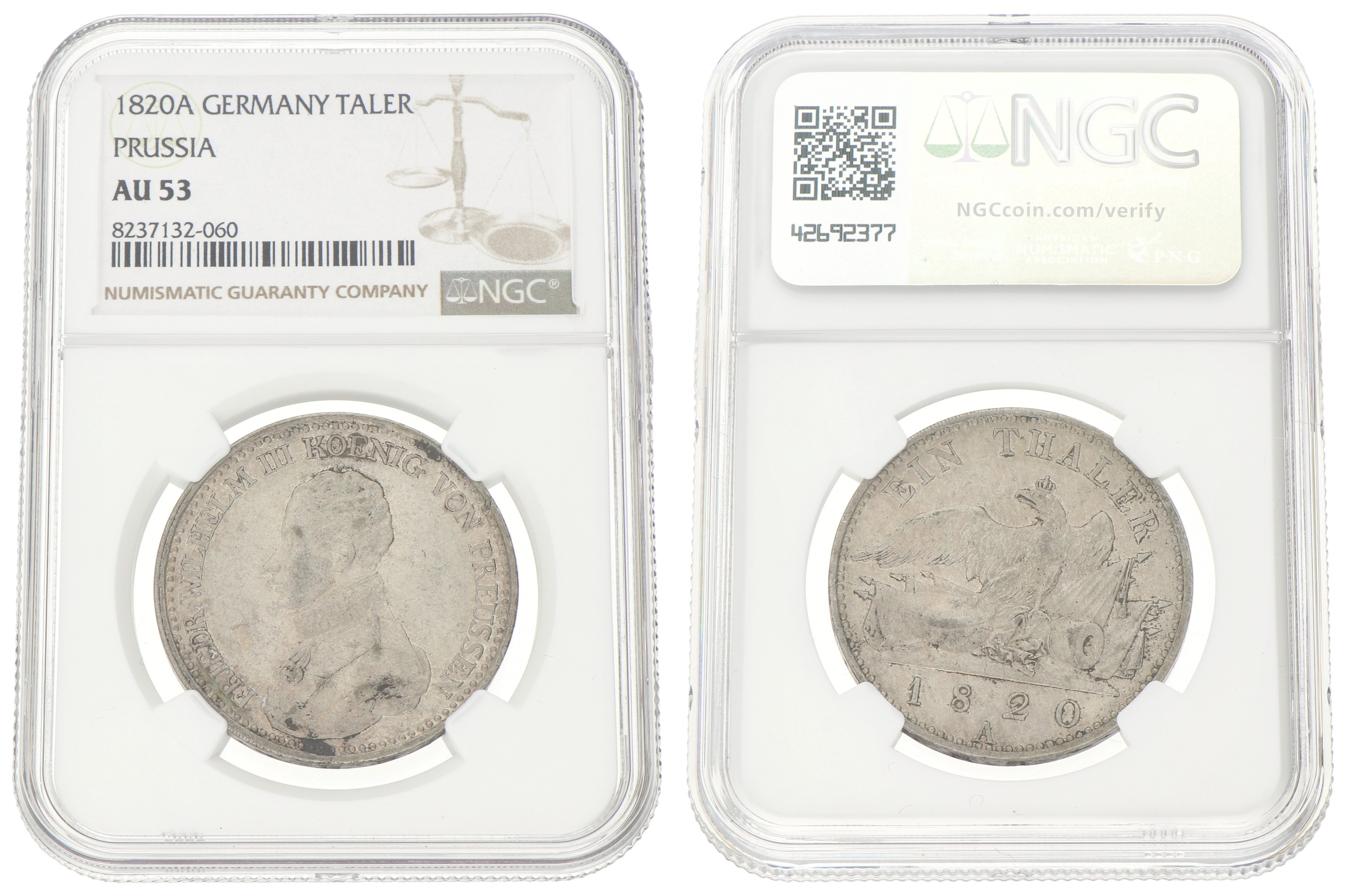 German states. Prussia. Friedrich Wilhelm III. Thaler. 1820 A. AU 53