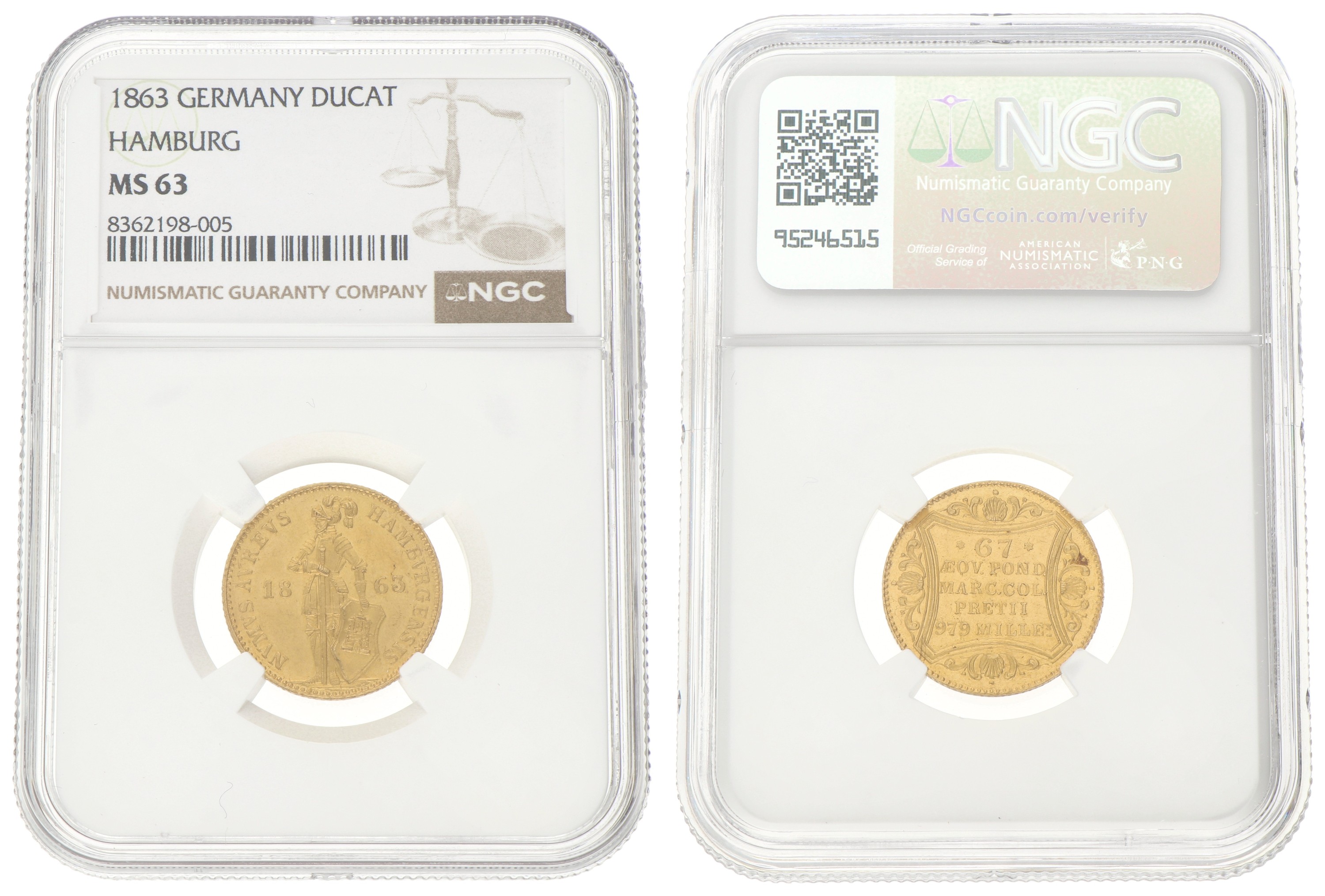 Goudwisselkantoor auction: German states. Hamburg. Ducat. 1863. MS 63