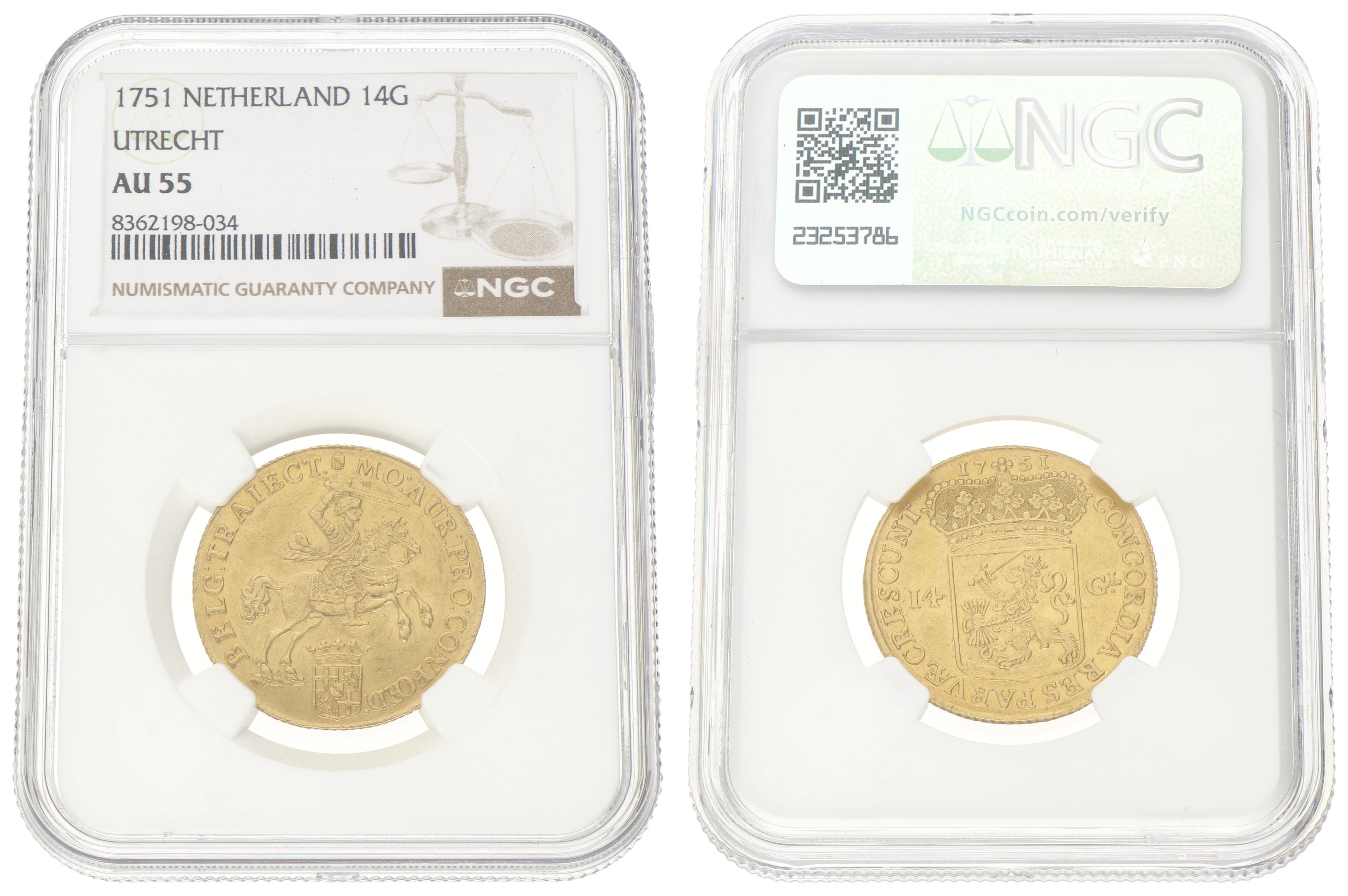Gouden rijder van 14 gulden. Utrecht. 1751. AU 55