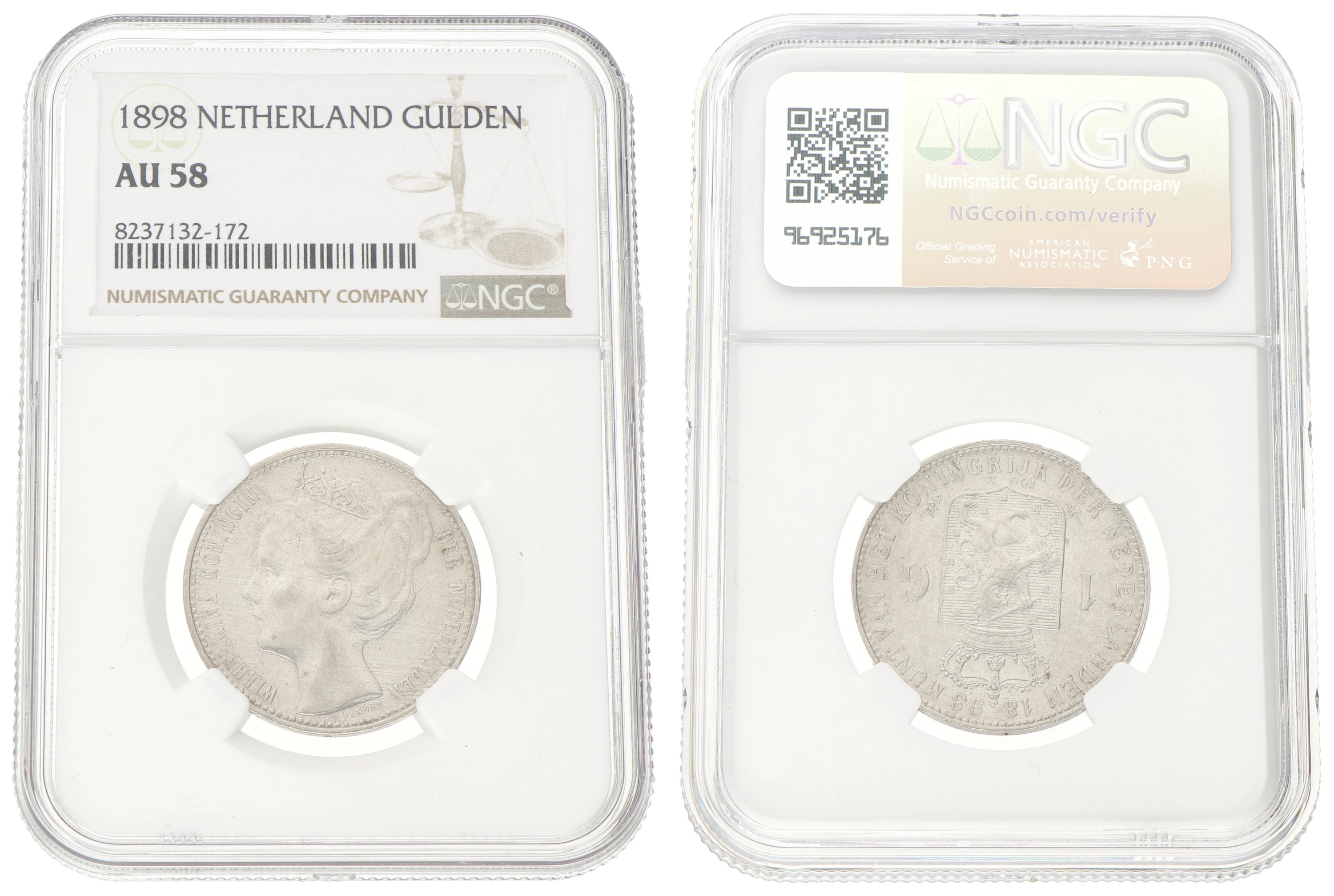 1 Gulden. Wilhelmina. 1898. AU 58.