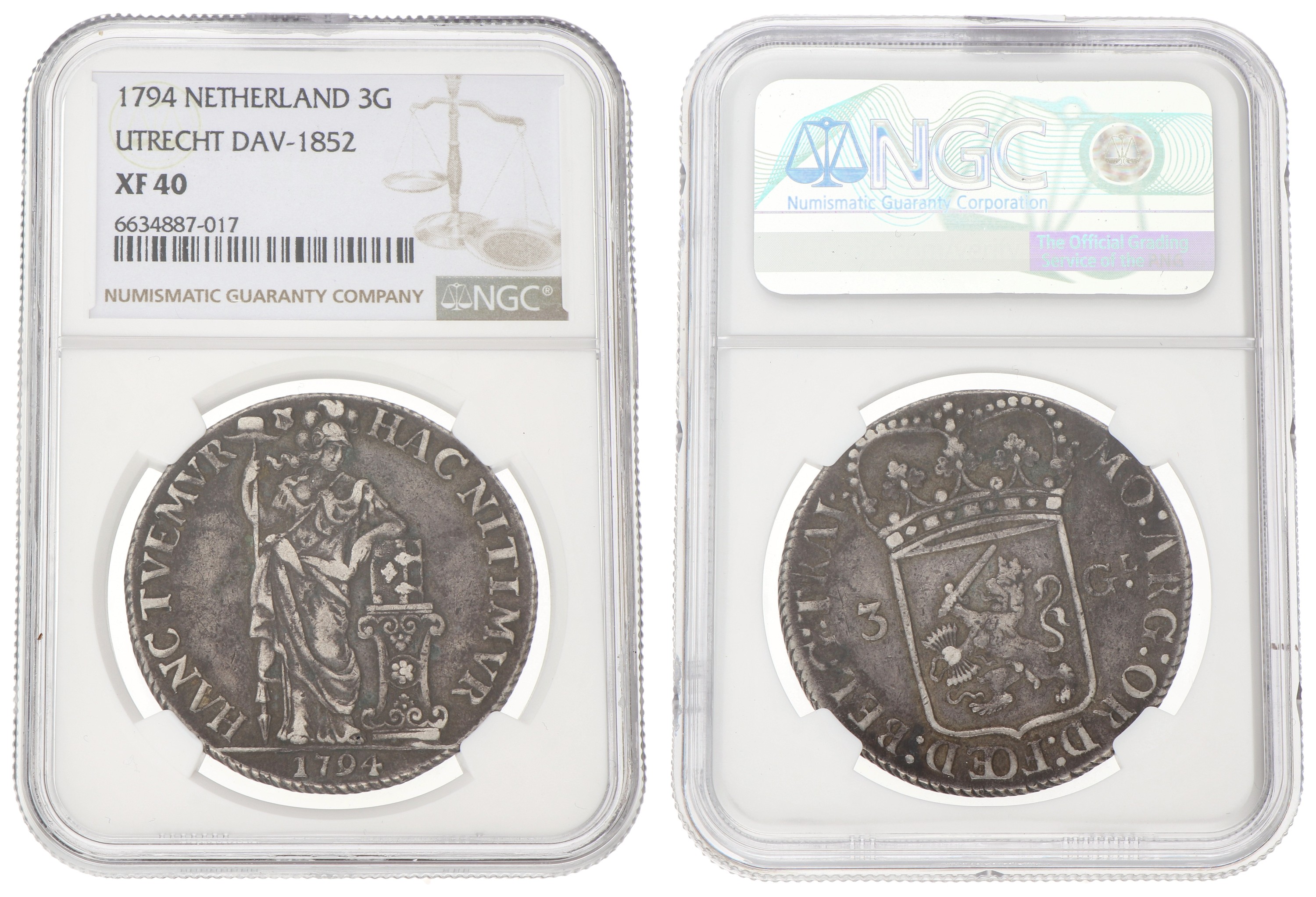3 gulden - generaliteits. Utrecht. 1794. XF 40