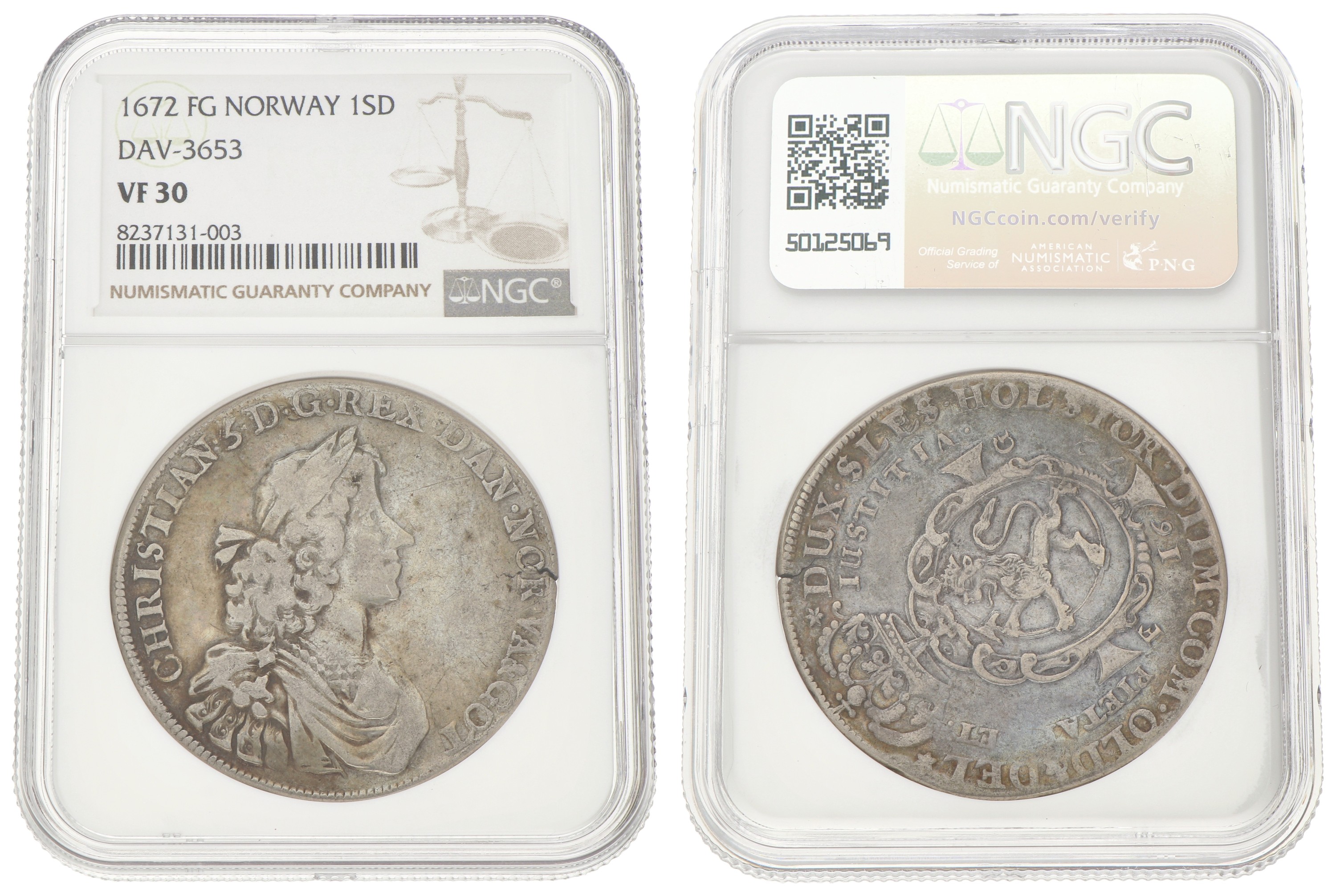 Goudwisselkantoor auction: Norway. Christian. Speciedaler. 1672. VF 30