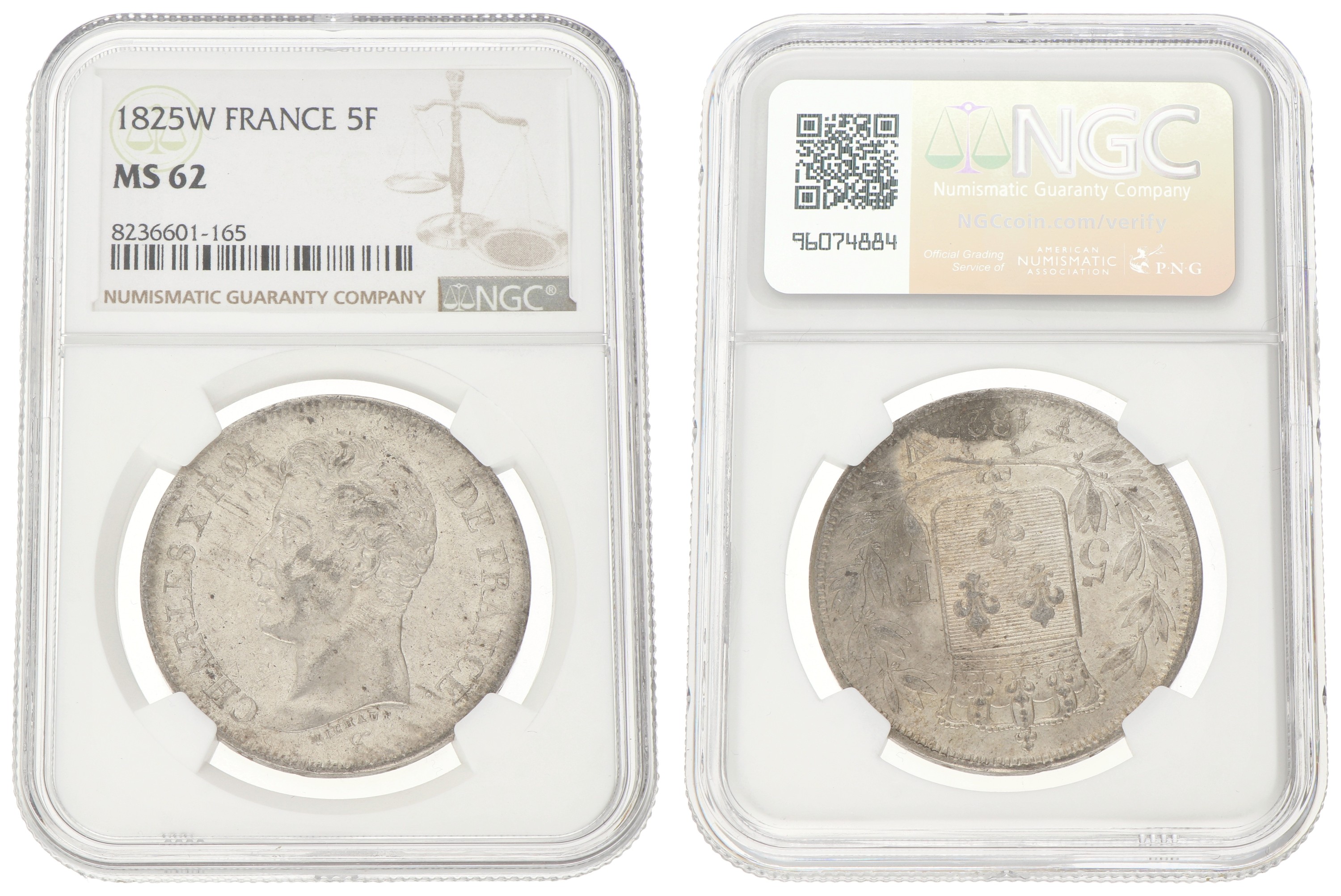 France. Second kingdom. Charles X. 5 France. 1825 W. MS 62