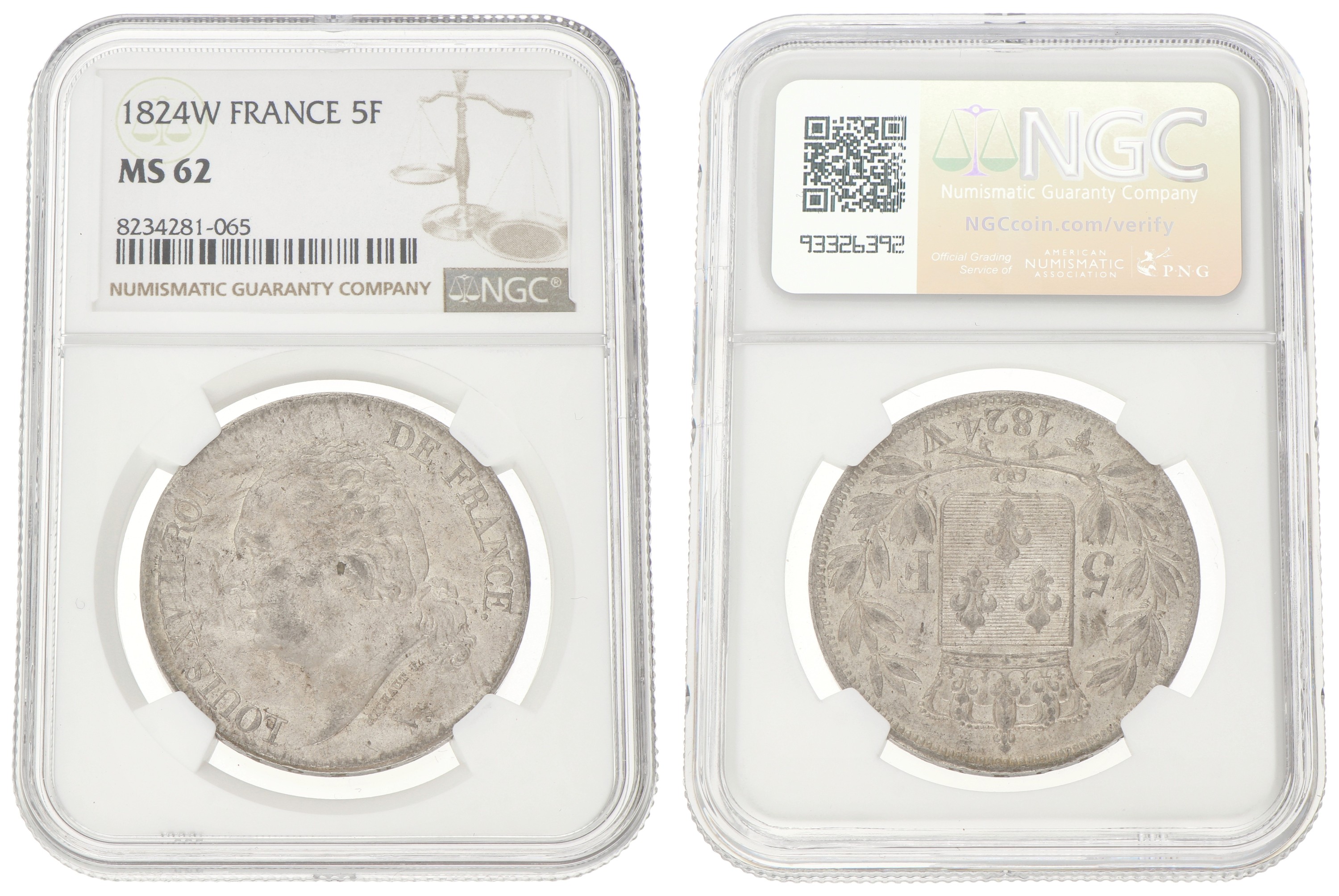 Goudwisselkantoor auction: France. Second kingdom. Louis XVIII. 5 Francs. 1824 W. MS 62