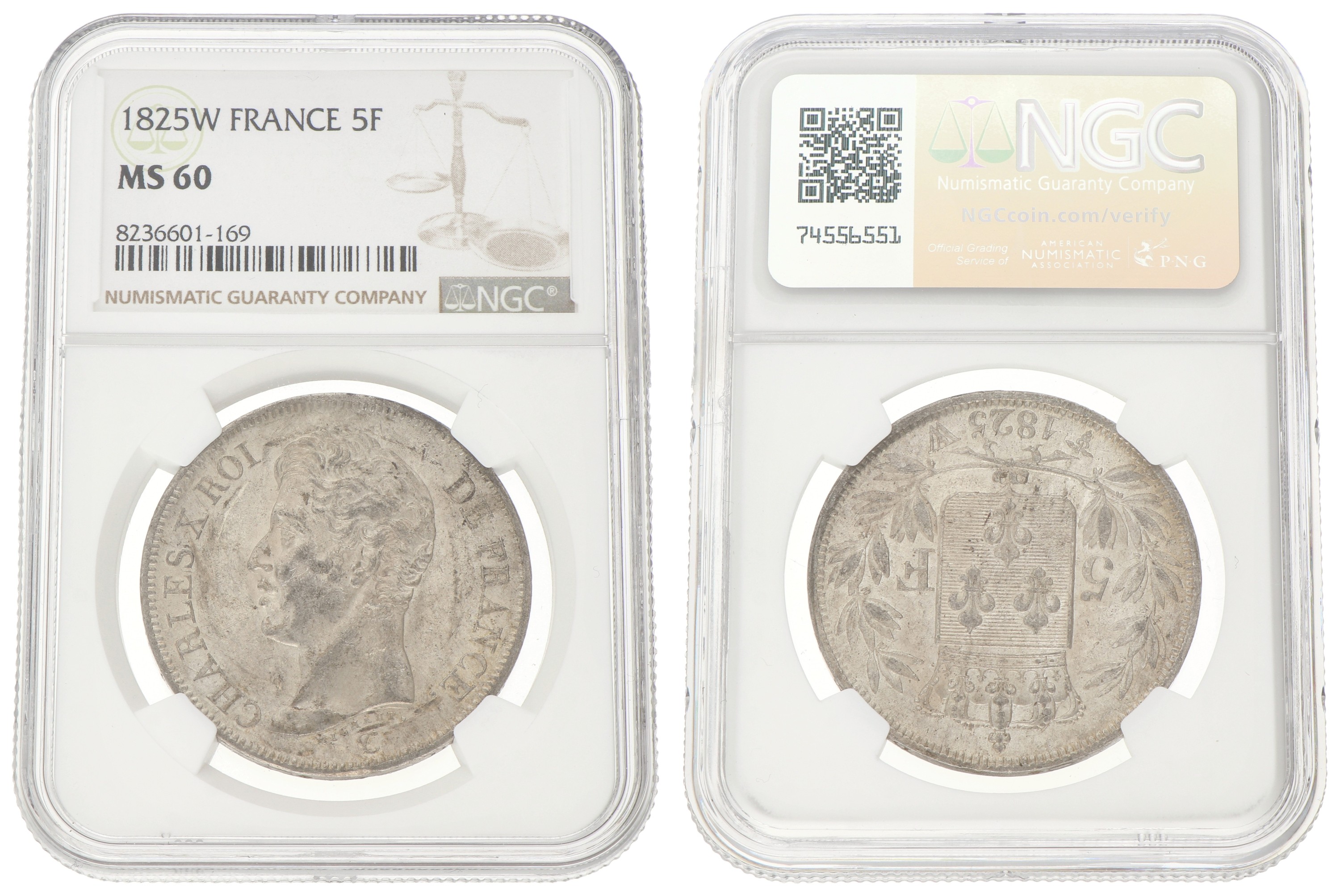 France. Second kingdom. Charles X. 5 Francs. 1825 W. MS 60
