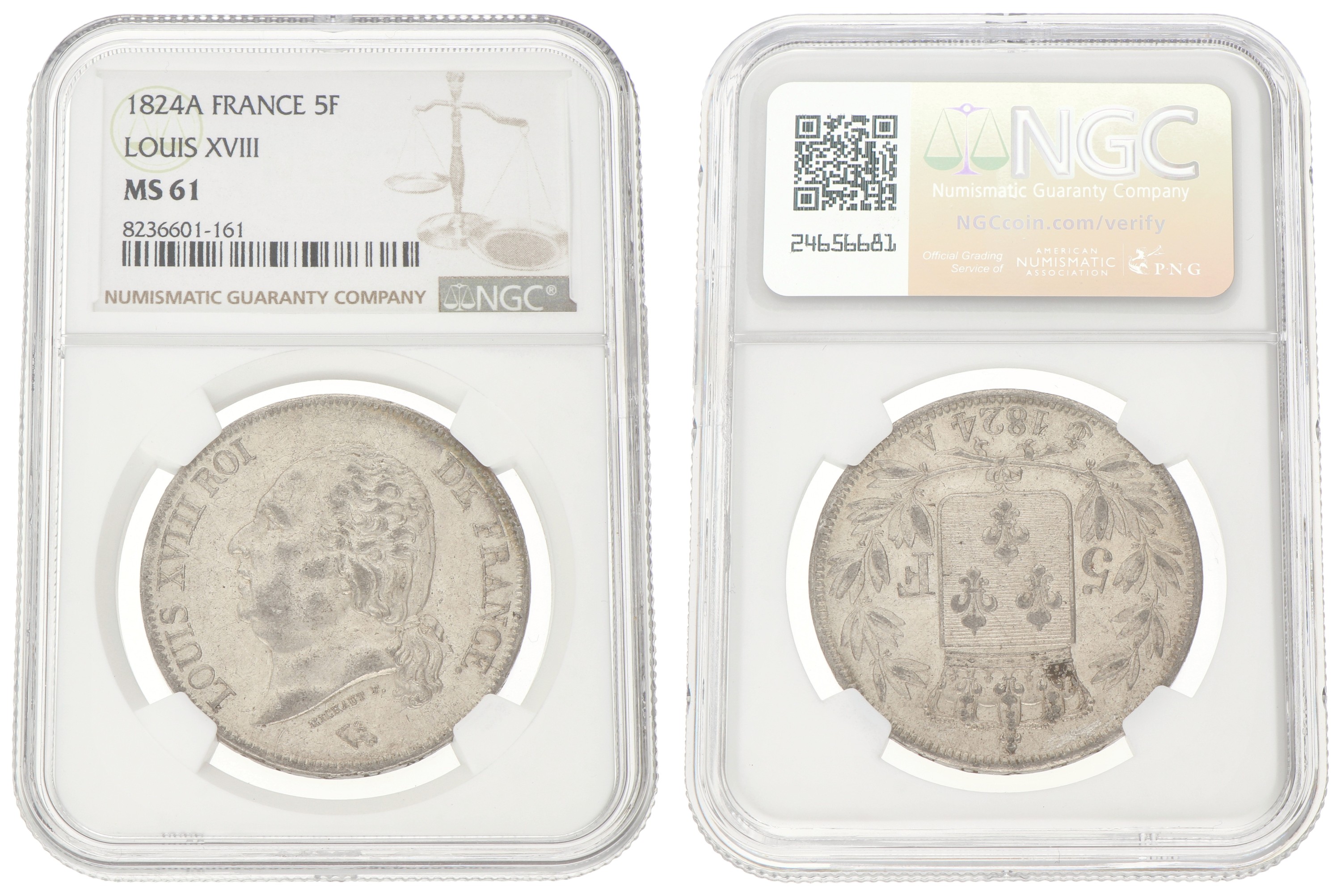 Goudwisselkantoor auction: France. Second kingdom. Louis XVIII. 5 Francs. 1824 A. MS 61