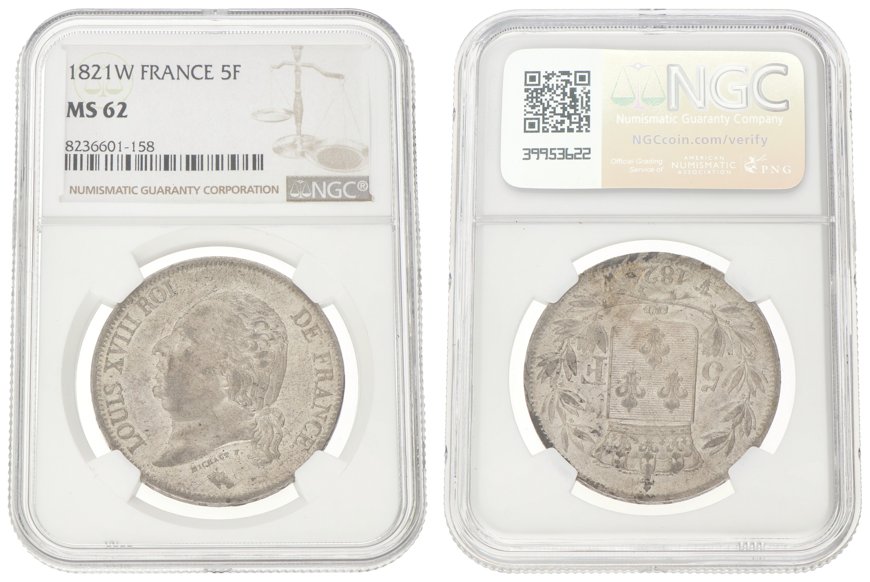 Goudwisselkantoor auction: France. Second kingdom. Louis XVIII. 5 Francs. 1821 W. MS 62