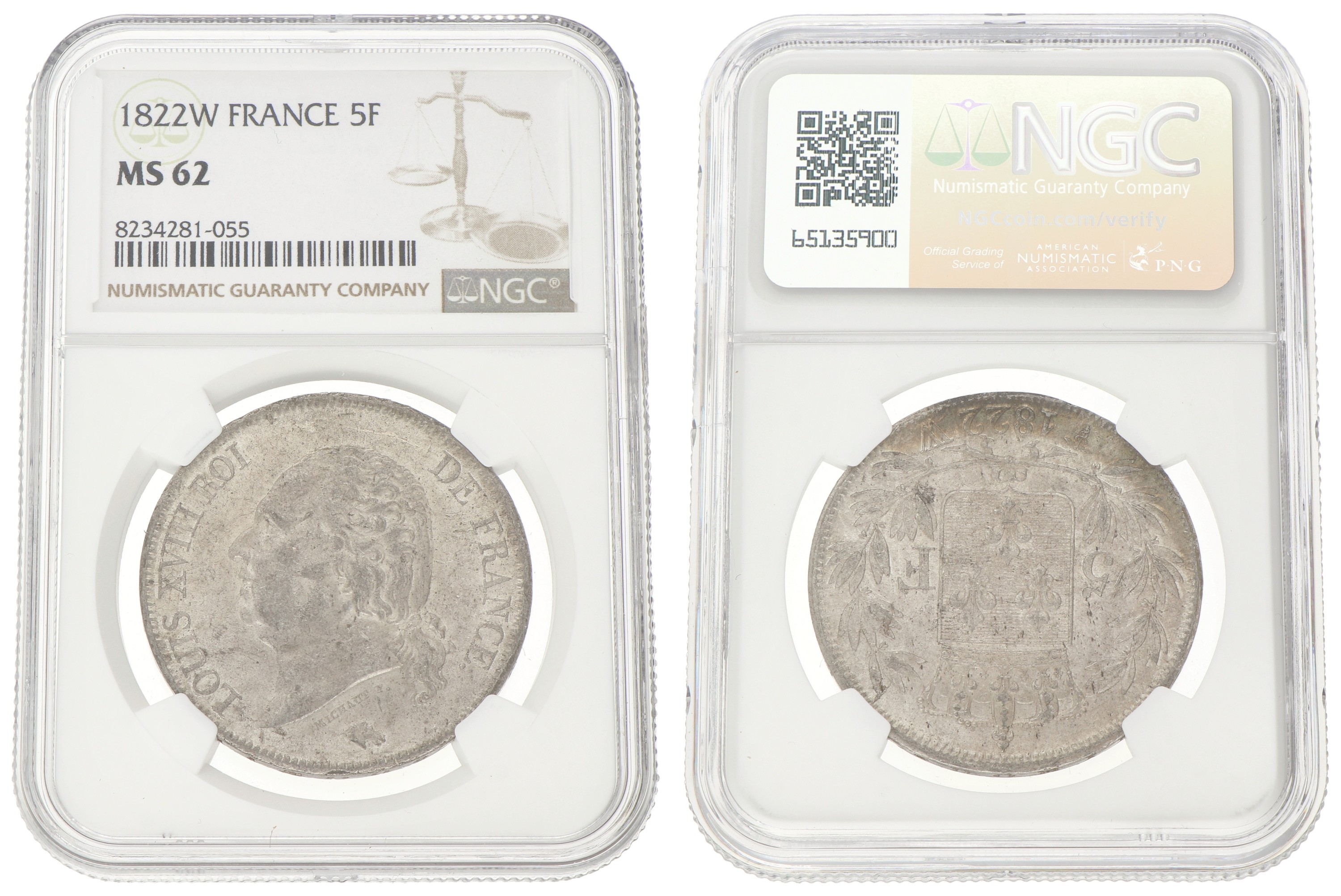 France. Second kingdom. Louis XVIII. 5 France. 1822 W. MS 62