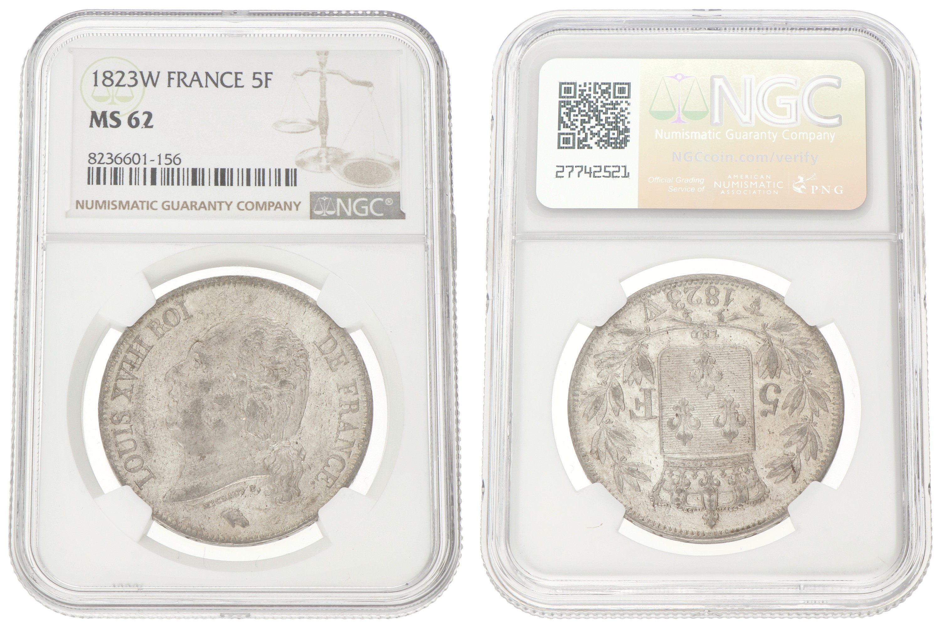 France. Second kingdom. Louis XVIII. 5 France. 1823 W. MS 62