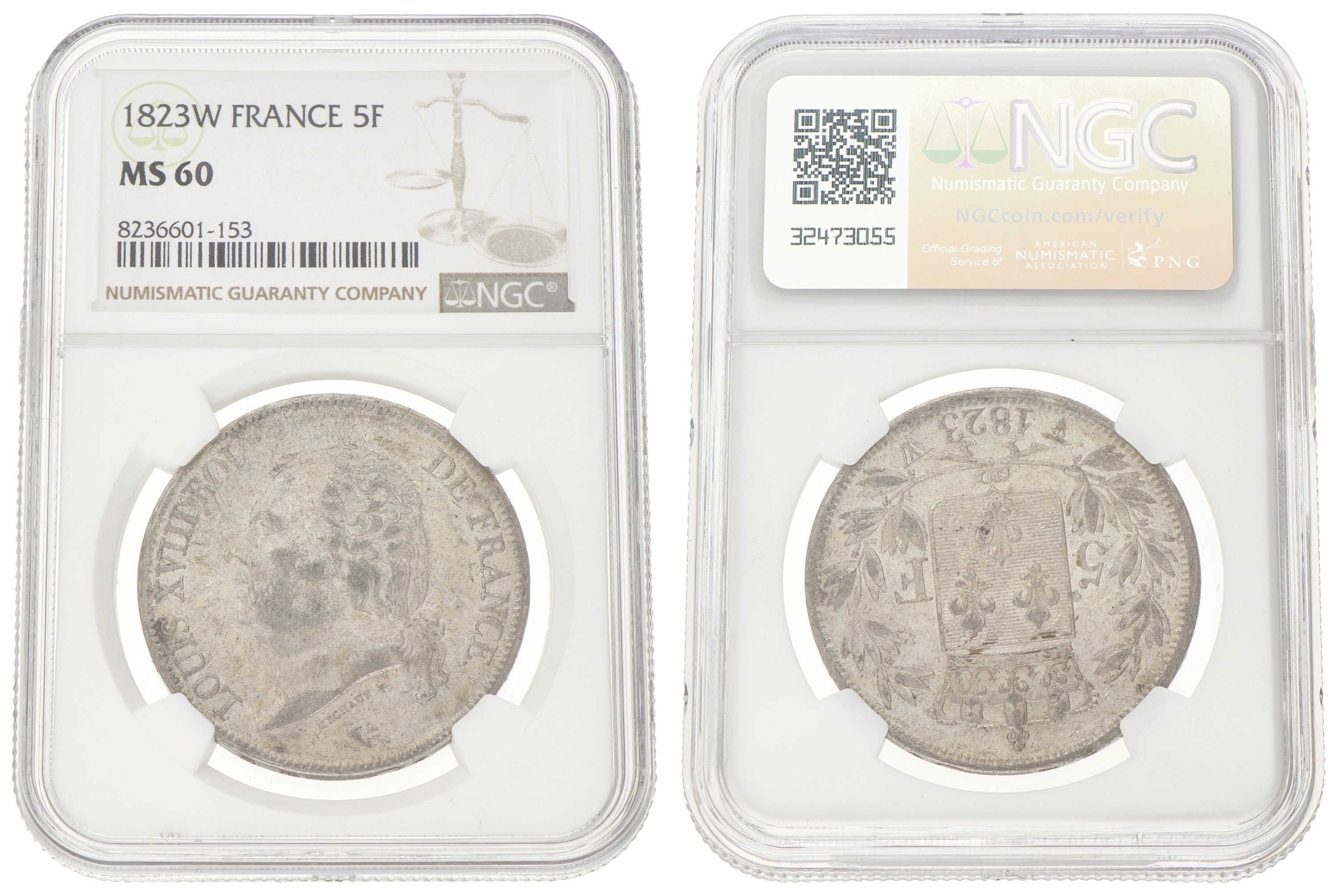France. Second kingdom. Louis XVIII. 5 Francs. 1823 W. MS 60
