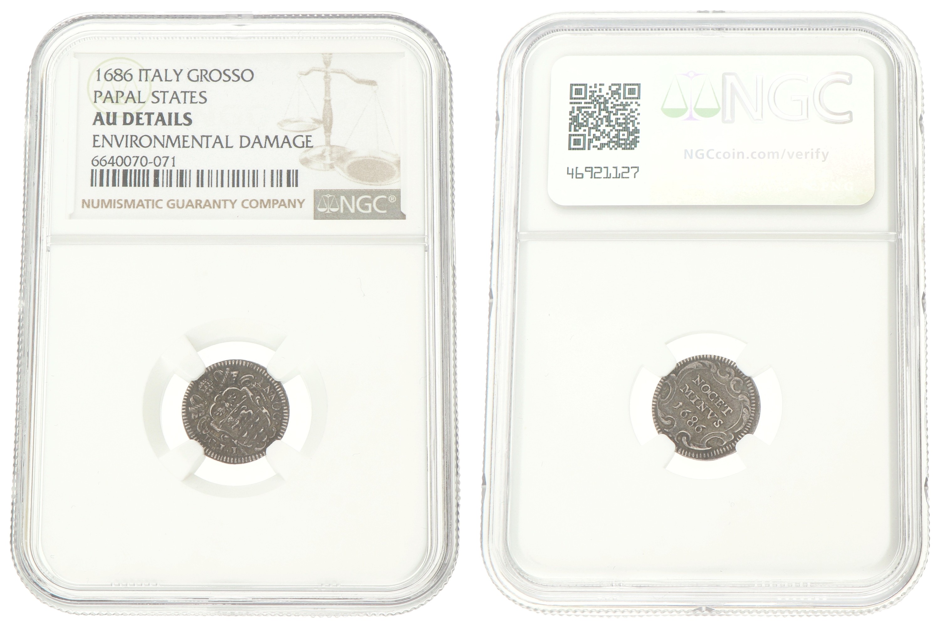 Italian states. Papal States. ½ Grosso - Innocent XI. 1686. AU details