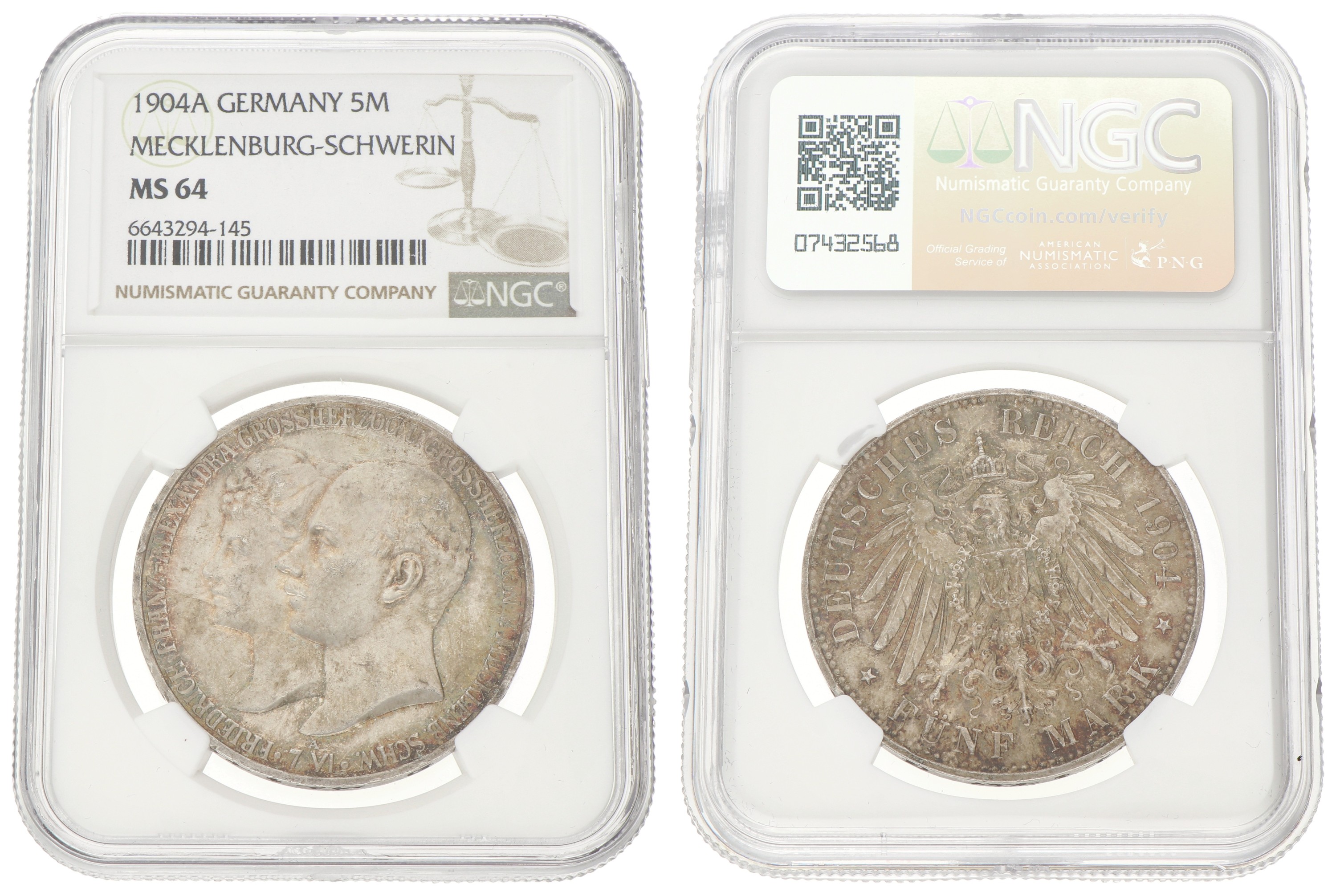 German states. Mecklenburg-Schwerin. Friedrich Franz. 5 Mark - Mariage. 1904 A. MS 64.