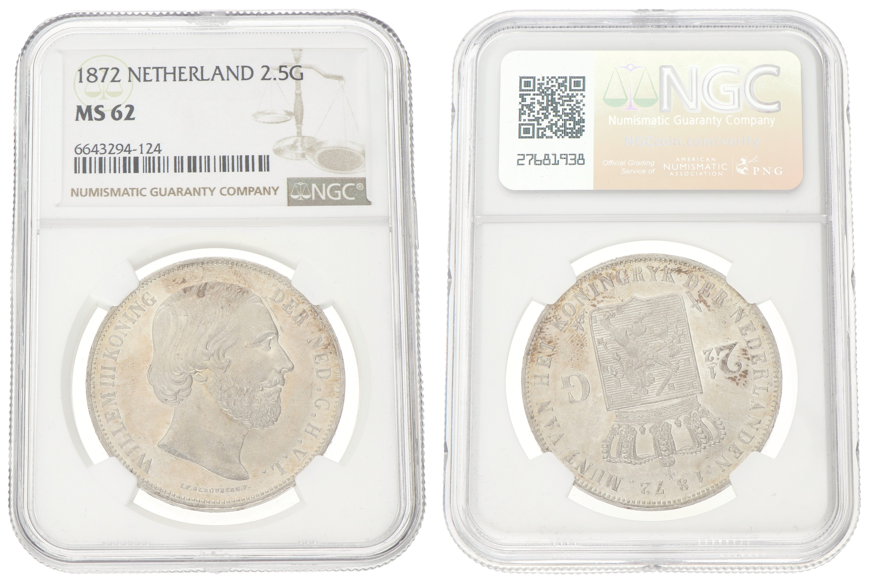 2½ Gulden. Willem III. 1872. MS 62.