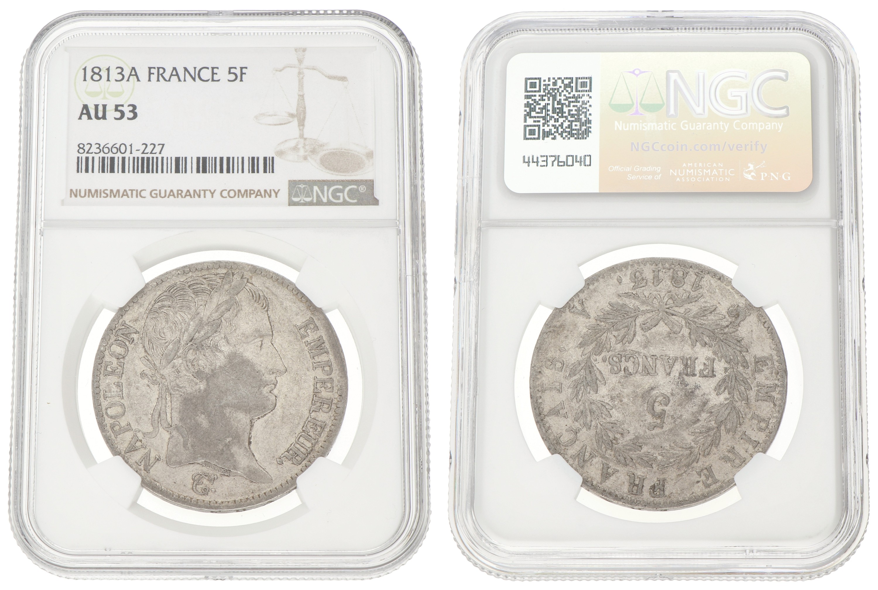 France. Empire. Napoleon. 5 Francs. 1813 A. AU 53
