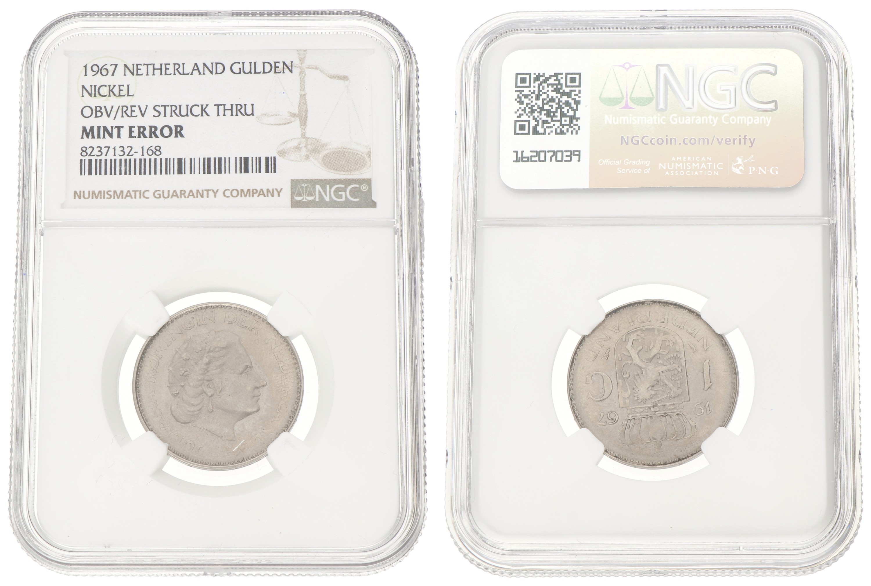 1 Gulden. OBV/REV struck through. Juliana. 1967