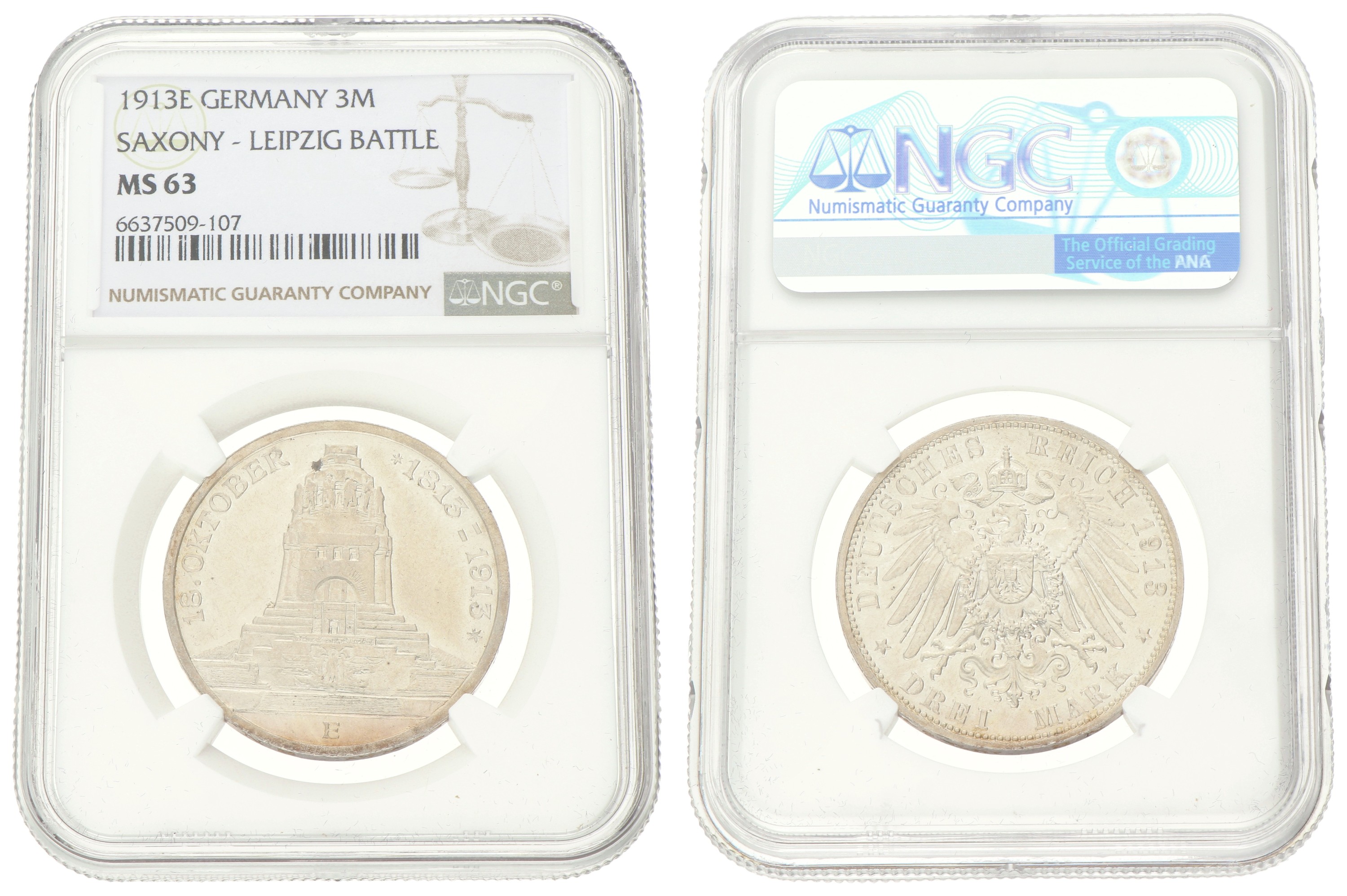German states. Saxony. 3 Mark - 100th Anniversary of the Völkerschlacht. 1913 E. MS 63