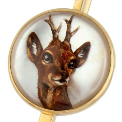 14K Geelgouden staaf broche met bergkristal met omgekeerde intaglio van een hert