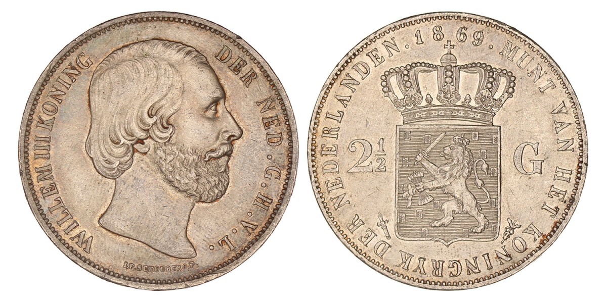 2½ Gulden. Willem II. 1869. Prachtig -.