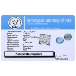 GLI-gecertificeerde natuurlijke blauwe saffier 1.850 ct.