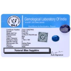 GLI-gecertificeerde natuurlijke blauwe saffier 9.950 ct.