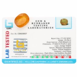 GJSPC-gecertificeerde natuurlijke gele saffier 24.56 ct.