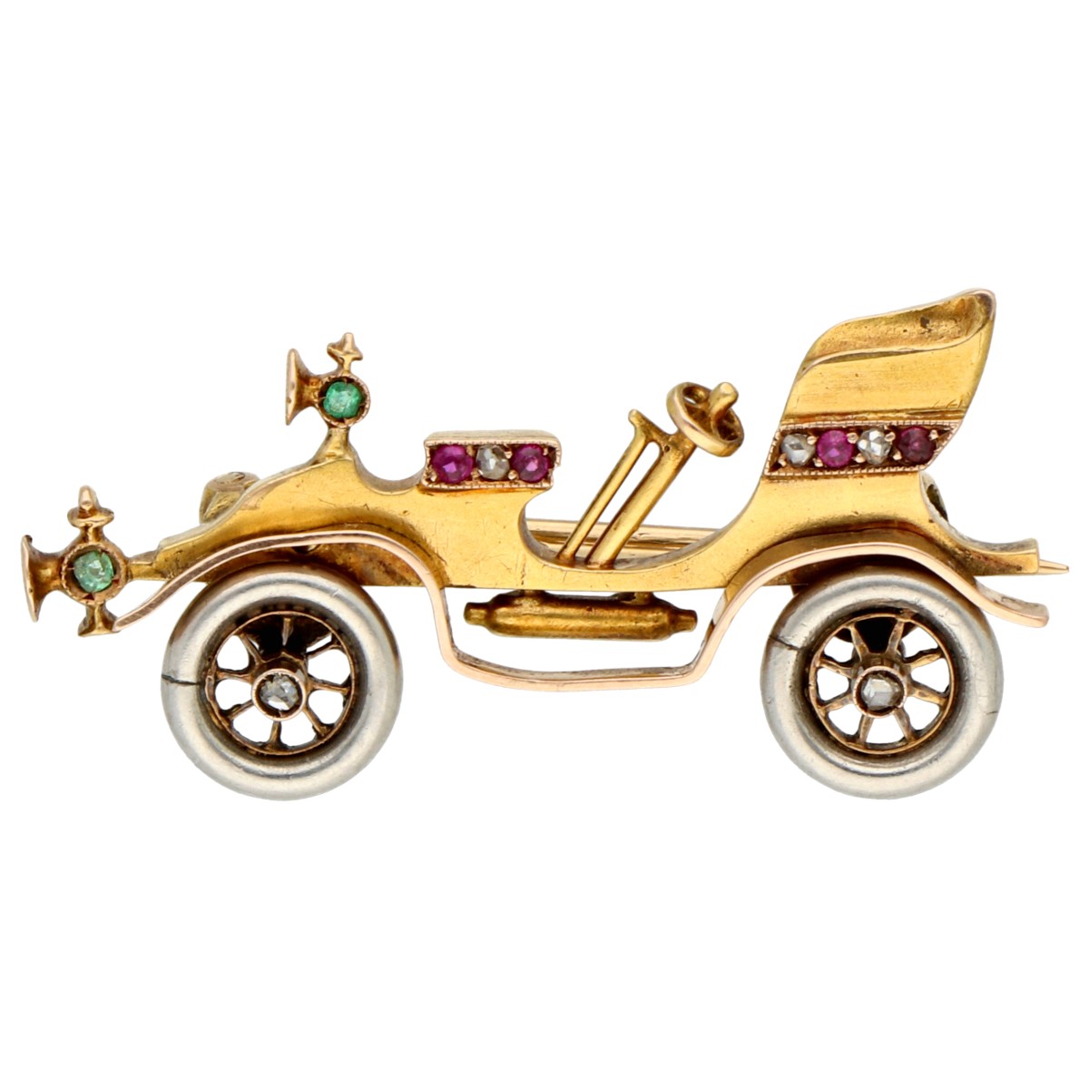 14K gouden broche van een antieke auto