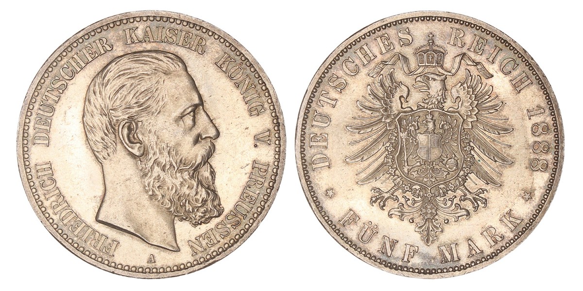 German states. Prussia. Friedrich. 5 Mark. 1888 A.
