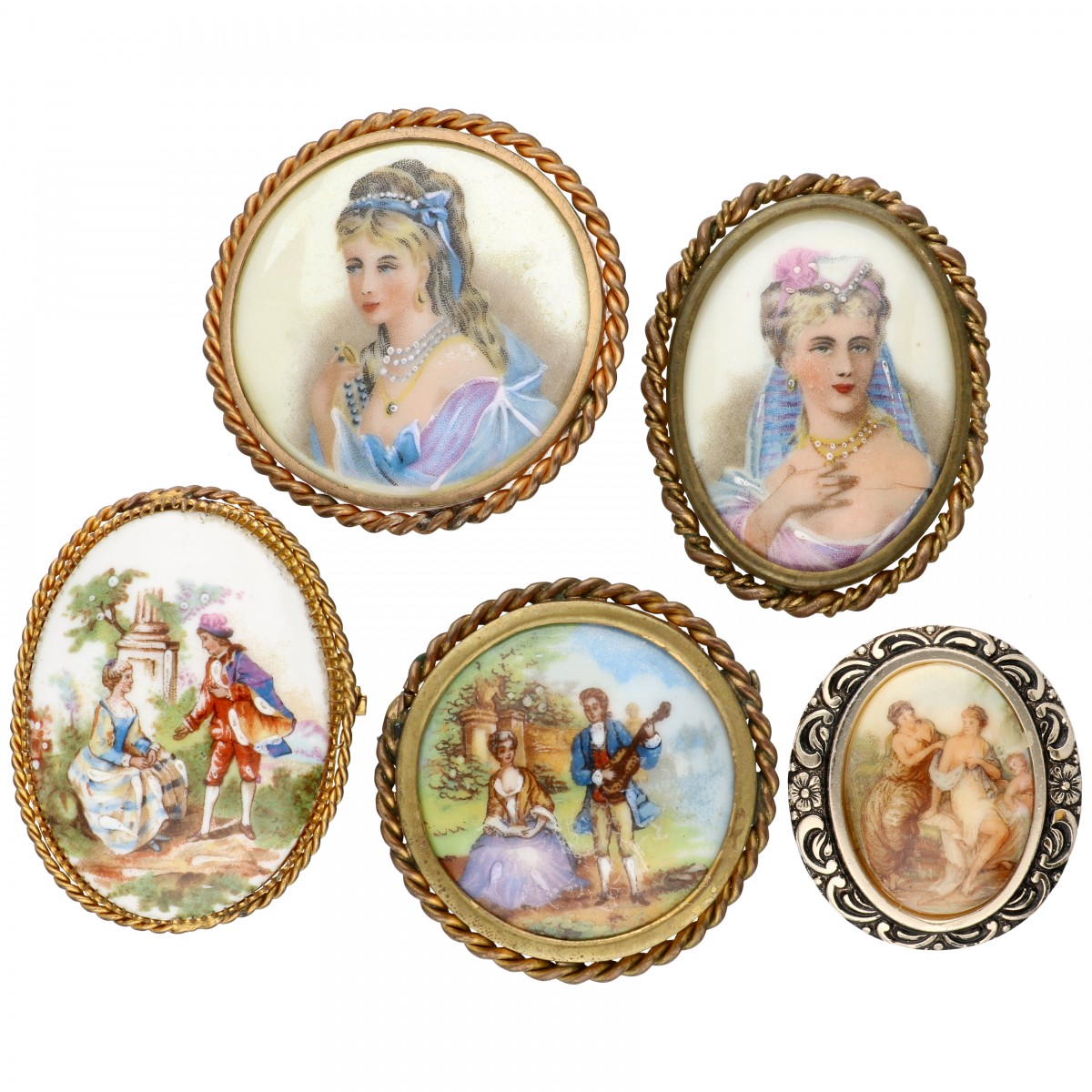 Lot van 4 vintage Limoges broches en één Bero clip.