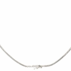 Witgouden klassiek collier bezet met ca. 0.43 ct. diamant en natuurlijke saffier - 18 kt.
