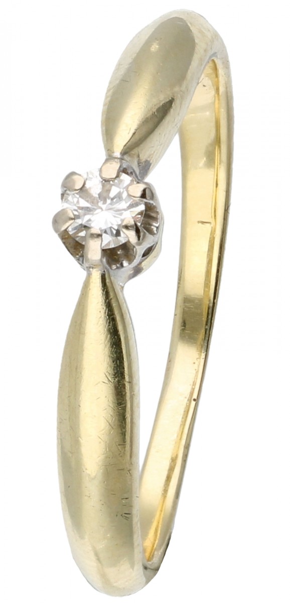 Geelgouden solitair ring bezet met ca. 0.06 ct. diamant - 14 kt.