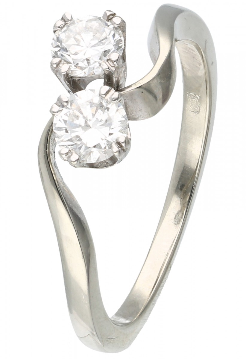 Witgouden toi et moi ring bezet met ca. 0.54 ct. diamant - 14 kt.
