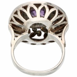 Sterling zilveren opengewerkte vintage cocktail ring met amethist en markasiet.