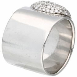 Witgouden bandring bezet met ca. 0.61 ct. diamant - 18 kt.
