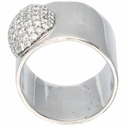Witgouden bandring bezet met ca. 0.61 ct. diamant - 18 kt.