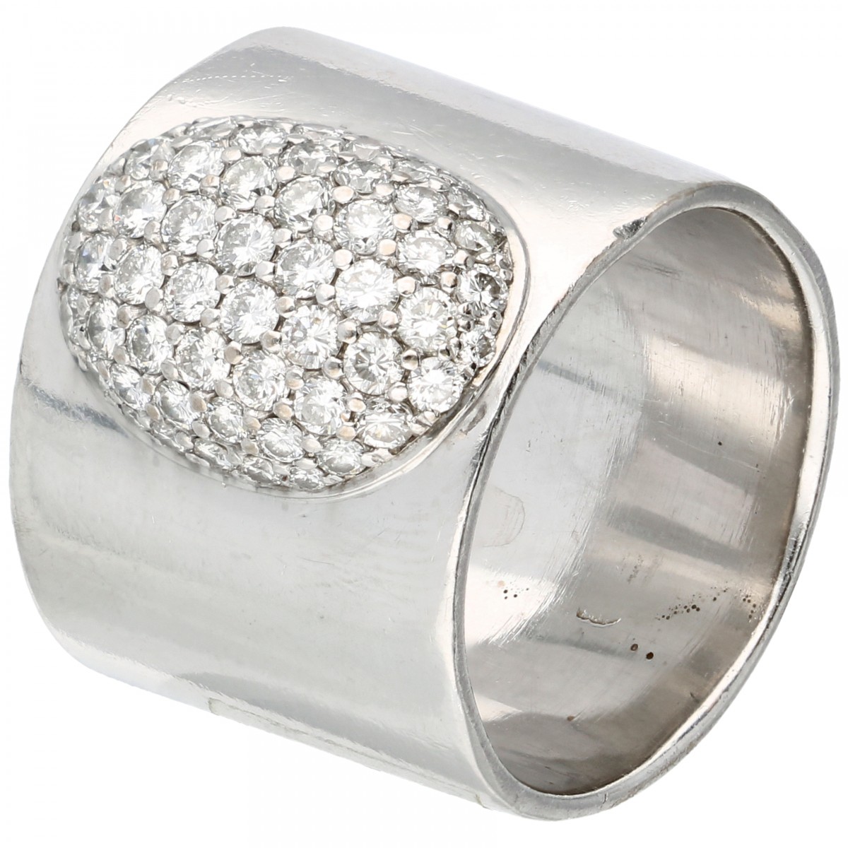 Witgouden bandring bezet met ca. 0.61 ct. diamant - 18 kt.