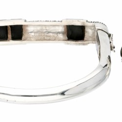 Set van zilveren Art Deco-stijl ring en armband bezet met onyx en markasiet - 925/1000.