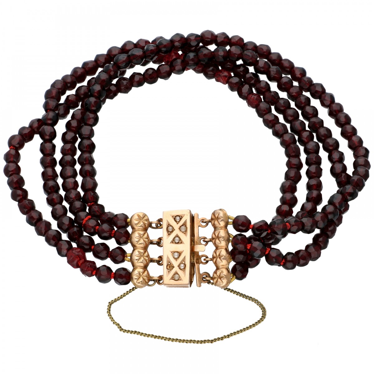 Vierrijige glasgranaten armband met een roségouden sluiting - 14 kt.