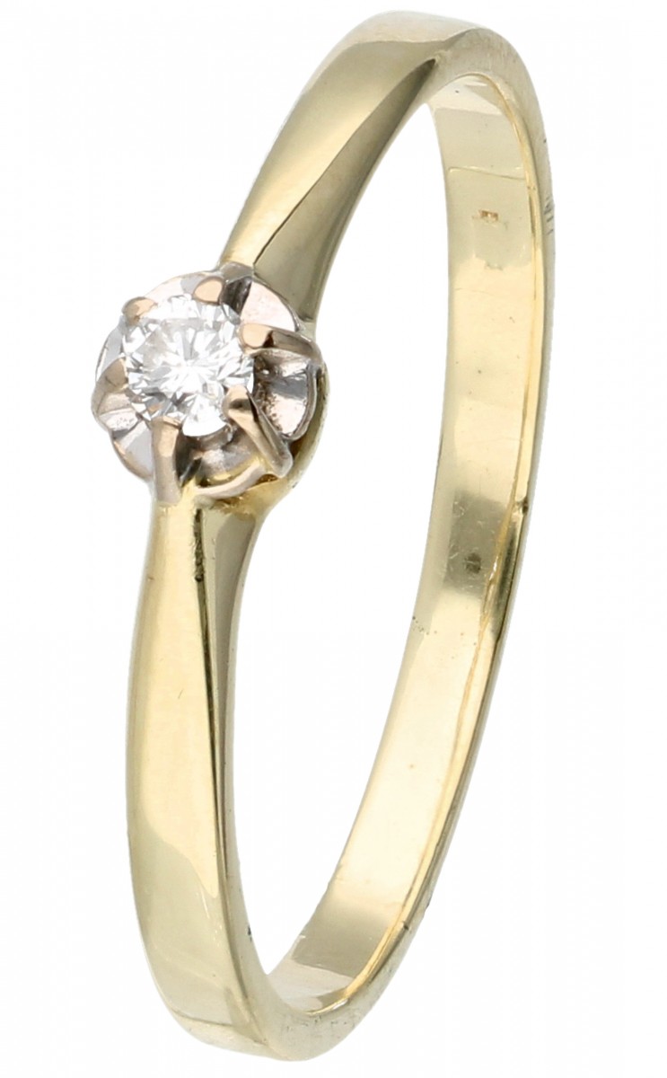 Geelgouden solitair ring bezet met ca. 0.03 ct. diamant - 14 kt.