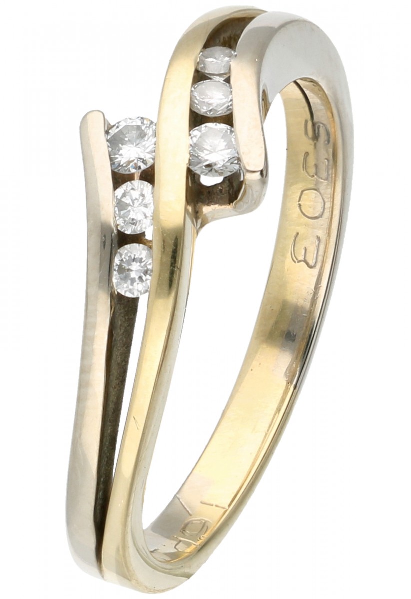 Bicolor gouden slagring bezet met ca. 0.14 ct. diamant - 14 kt.