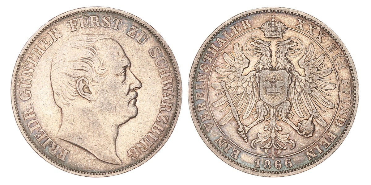 German states. Schwarzburg. Friedrich Günther. Thaler. 1866.
