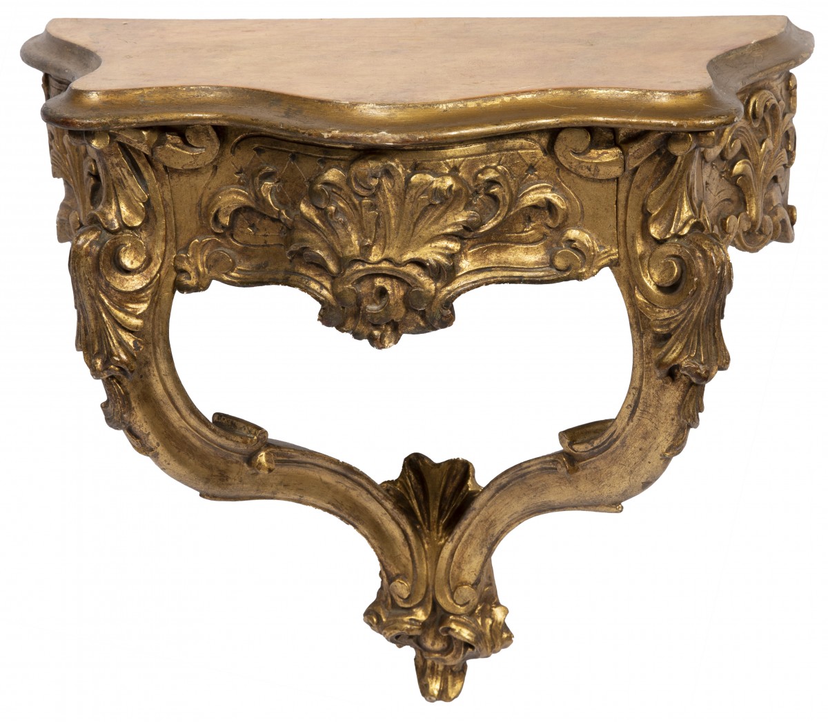 Een goudgeverfd Rococo-stijl wandconsole, 20e eeuw.