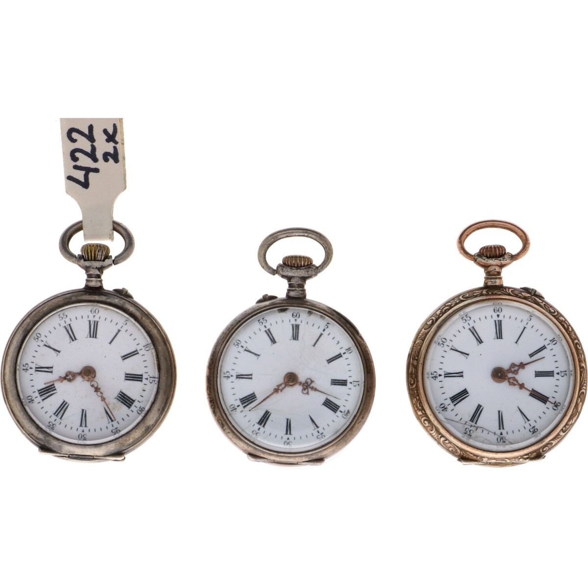 Lot (3) zilveren zakhorloges - dames - ca. 1900