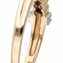 Bicolor gouden rijring bezet met ca. 0.10 ct. diamant - 14 kt.